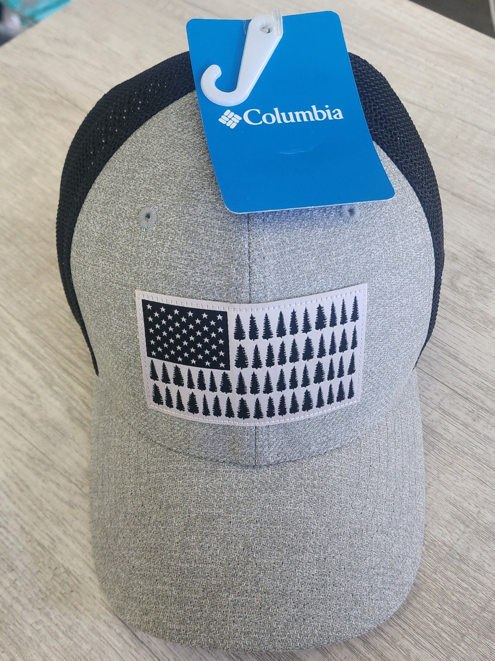 Columbia Gray and Black Trucker Cap with Forest Flag Patch